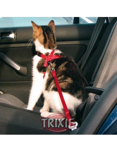 ARNÉS Y CINTURÓN SEGURIDAD GATOS TRIXIE - ROJO