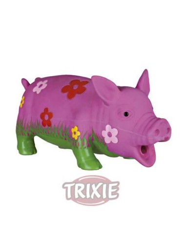 CERDO LÁTEX FLOREADO CON SONIDO TRIXIE - 20 CM