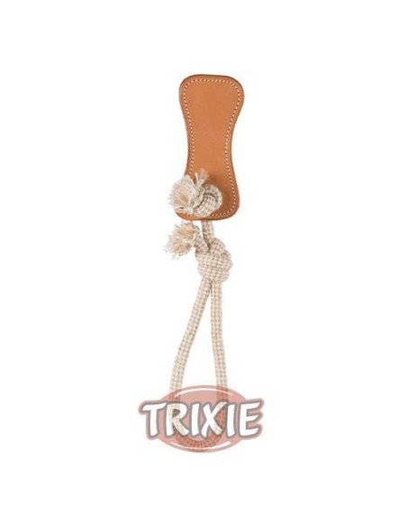 HUESO DE PIEL CON CUERDA PIEL TRIXIE - 14 CM / 38 CM