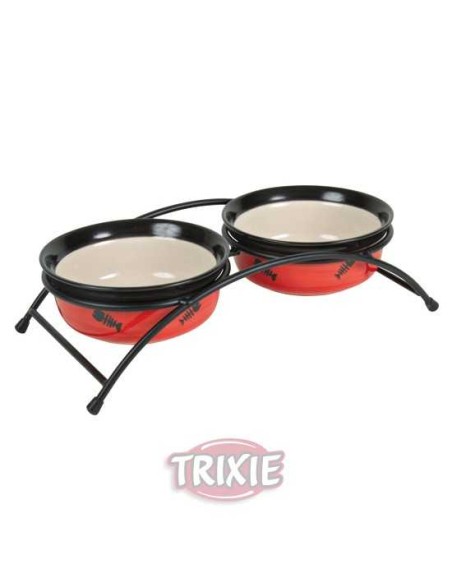 SET COMEDEROS CERÁMICA IMPRESOS TRIXIE - ROJO / NEGRO / CREMA