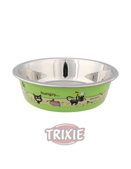 COMEDERO ACERO INOX GATO CUBIERTO PLÁSTICO TRIXIE - Ø12 CM / 225 ML