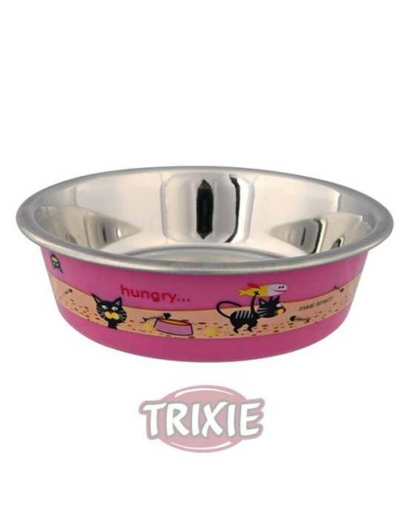 COMEDERO ACERO INOX GATO CUBIERTO PLÁSTICO TRIXIE - Ø12 CM / 225 ML