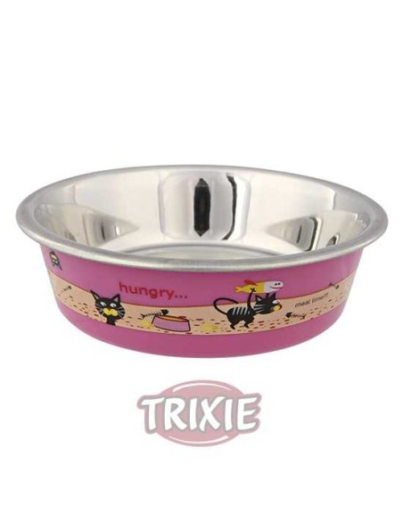 COMEDERO ACERO INOX GATO CUBIERTO PLÁSTICO TRIXIE - Ø12 CM / 225 ML