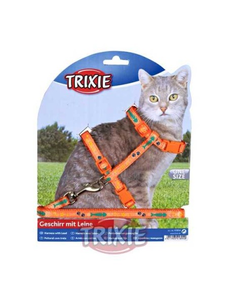 SET ARNES Y CORREA GATOS DISEÑO TRIXIE - 22-36 CM / 1,20 M