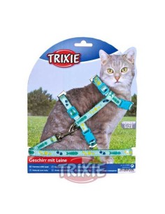SET ARNES Y CORREA GATOS DISEÑO TRIXIE - 22-36 CM / 1,20 M 2
