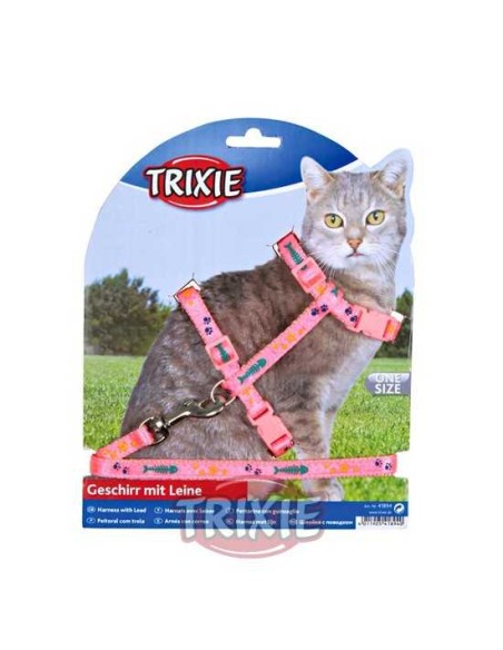 SET ARNES Y CORREA GATOS DISEÑO TRIXIE - 22-36 CM / 1,20 M