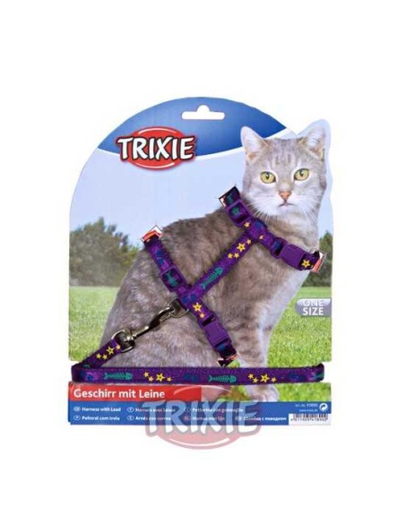 SET ARNES Y CORREA GATOS DISEÑO TRIXIE - 22-36 CM / 1,20 M