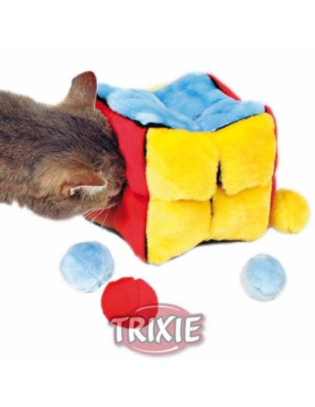 CUBO PELUCHE CON 4 PELOTAS CATNIP TRIXIE - 14 X 14 X 14 CM