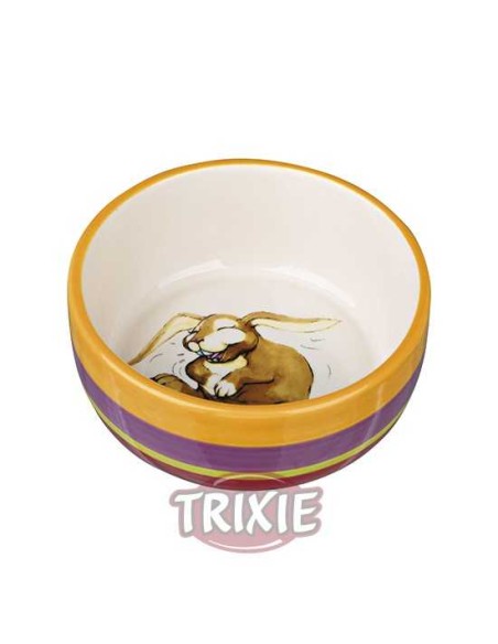 COMEDERO CERÁMICO CONEJO RIENDO TRIXIE - Ø11 CM / 250 ML