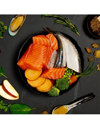 LATA DE CENA DE SALMÓN Y ARENQUE PARA PERROS...