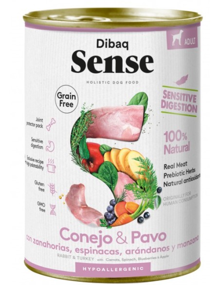 DOG GRAIN FREE CONEJO & PAVO NUEVO DIBAQ SENSE - 380 GR