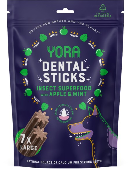 DENTAL BITES BARRITAS CON MANZANA Y MENTA PARA PERROS GRANDES YORA - 270 GR