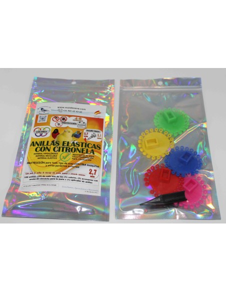 ANILLAS DE MARCAJE CON CITRONELA ANTIPARÁSITOS PARA CANARIOS 3,1 MM 100 UNIDADES MOLDES AVE - Ø3,1 MM