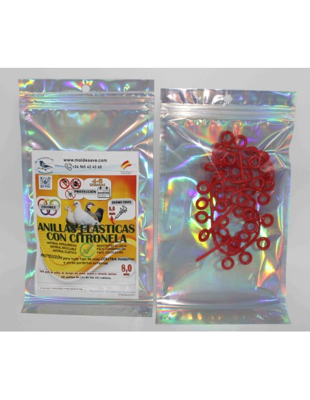 ANILLAS DE MARCAJE CON CITRONELA ANTIPARÁSITOS PARA PALOMOS 8 MM 50 UNIDADES MOLDES AVE